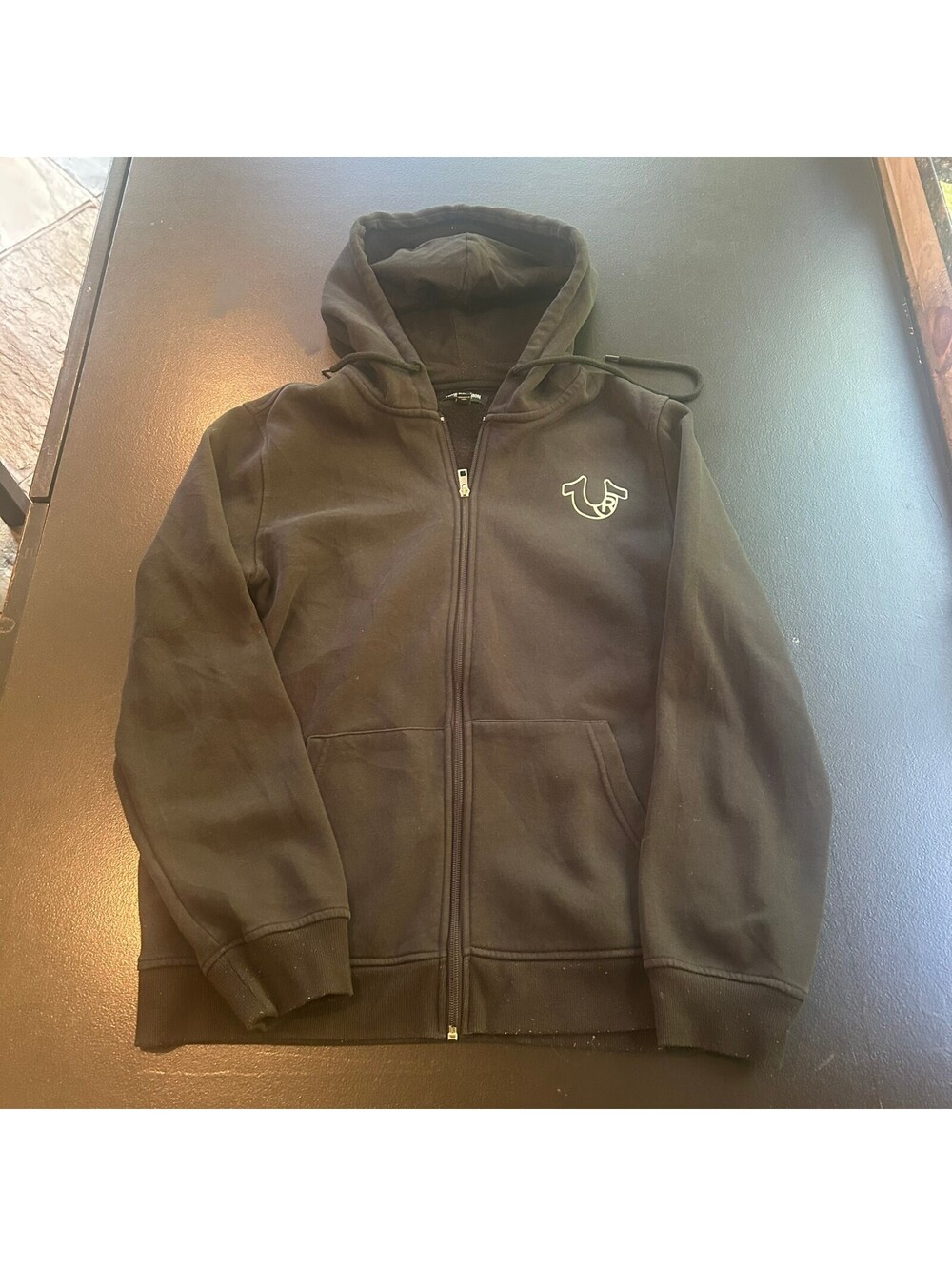 Vintage y2k baggy True Religion black zip-up hoodie